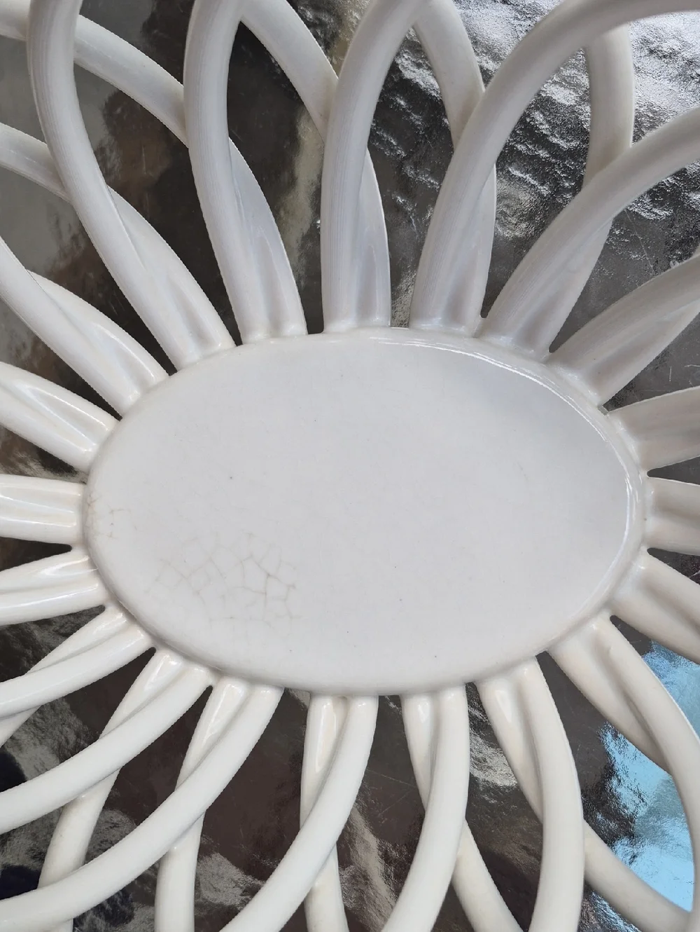 Vintage White Ceramic Open Weave Decorative Bowl